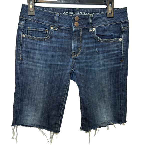 American Eagle Artist Crop Stretch Denim Cut Offs Womens Size 4 Distressed - Picture 1 of 5